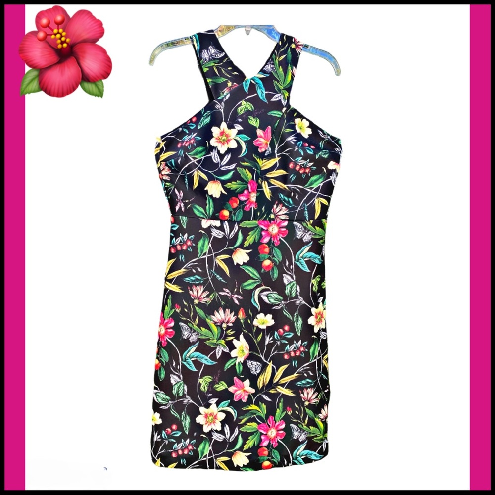 SAM EDELMAN BLACK TROPICAL PRINTED SHEATH DRESS - Picture 4 of 8